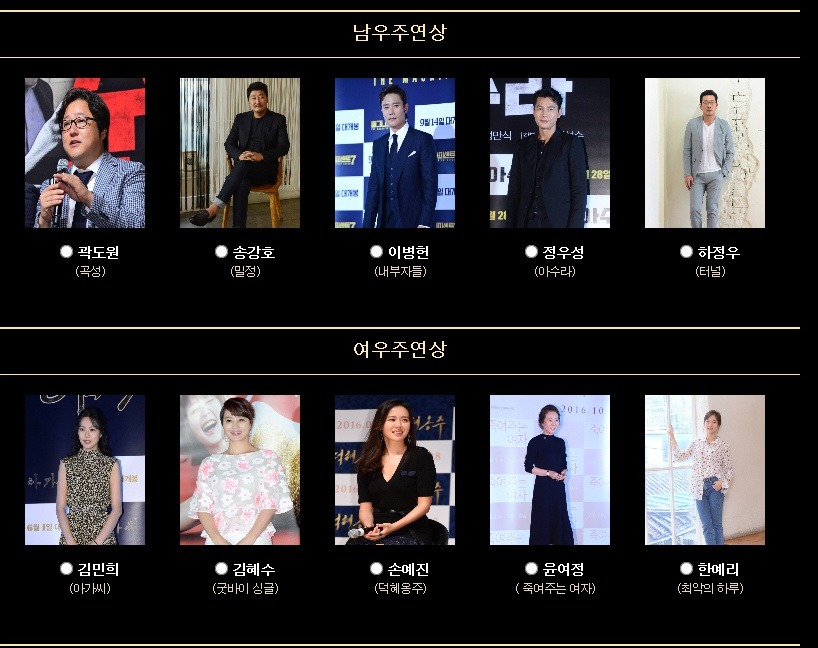 오늘 열리는 2016 청룡영화제 남,여 주연상,조연상,신인상 후보 라인업.jpg | 인스티즈