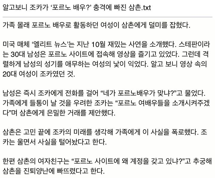 알고보니 조카가 포르노 배우?? | 인스티즈
