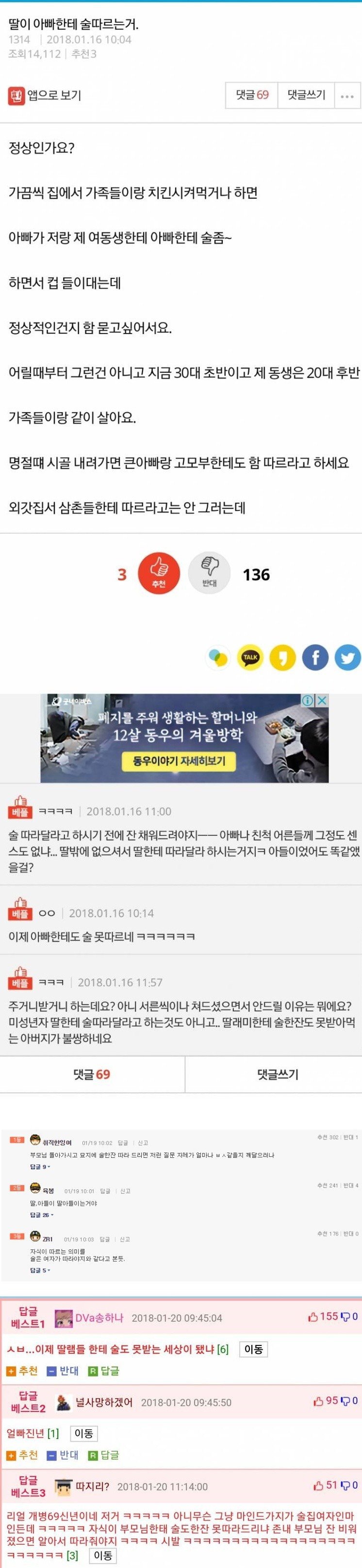 딸이 아빠한테 술 따르는거 정상인가요 | 인스티즈