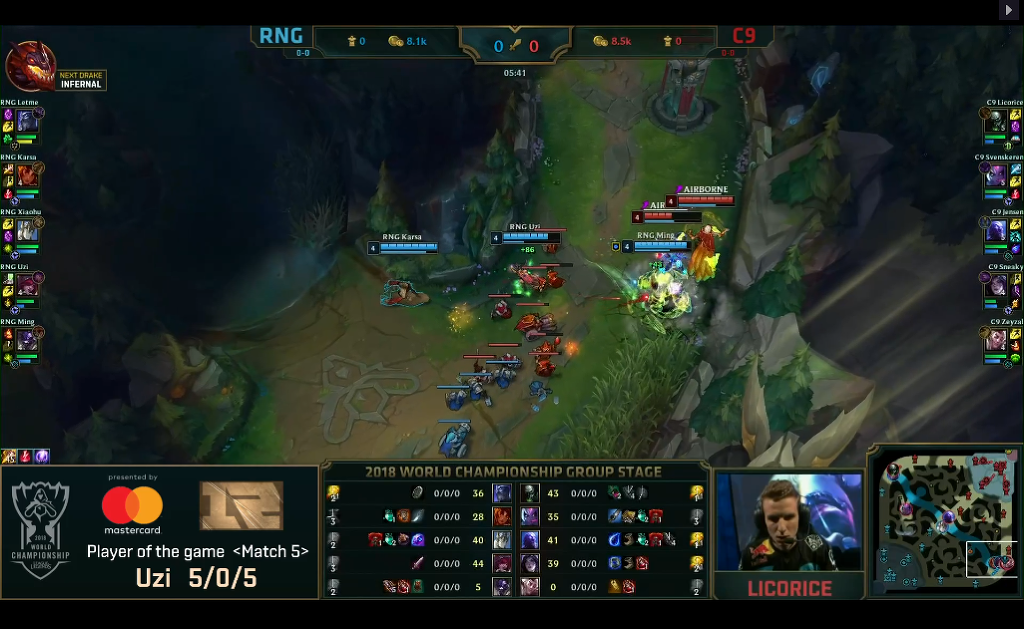 LOL] 2018 롤드컵 그룹 스테이지 / 대회 첫날 5경기,"RNG(중국) vs C9(북미)"- 경기결과 | 인스티즈