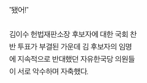 김이수 임명 부결..자유한국당 "됐다 됐어! 다음은 탄핵이다!" | 인스티즈