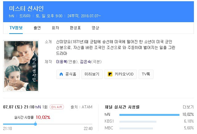 김은숙 작가 신작 미스터선샤인 실시간 시청률.jpg | 인스티즈